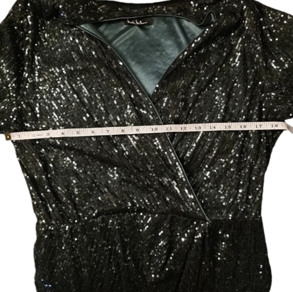 Nicole Miller Emerald Green Long Sleeve Sequin Dress. Size 14 - Picture 8 of 9